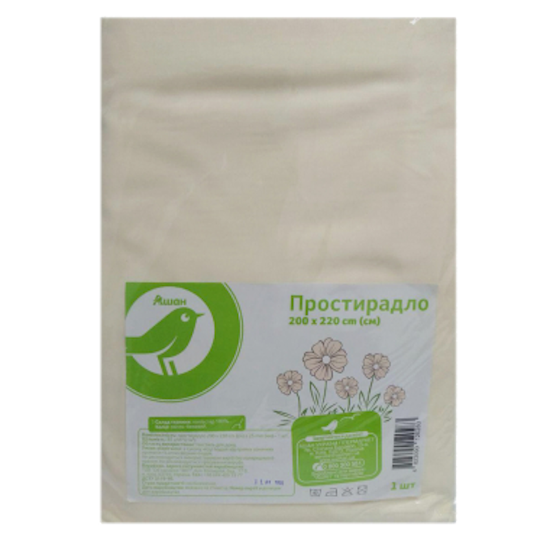 Простирадло АШАН 200х220см, поліестер, 85 гр/м2